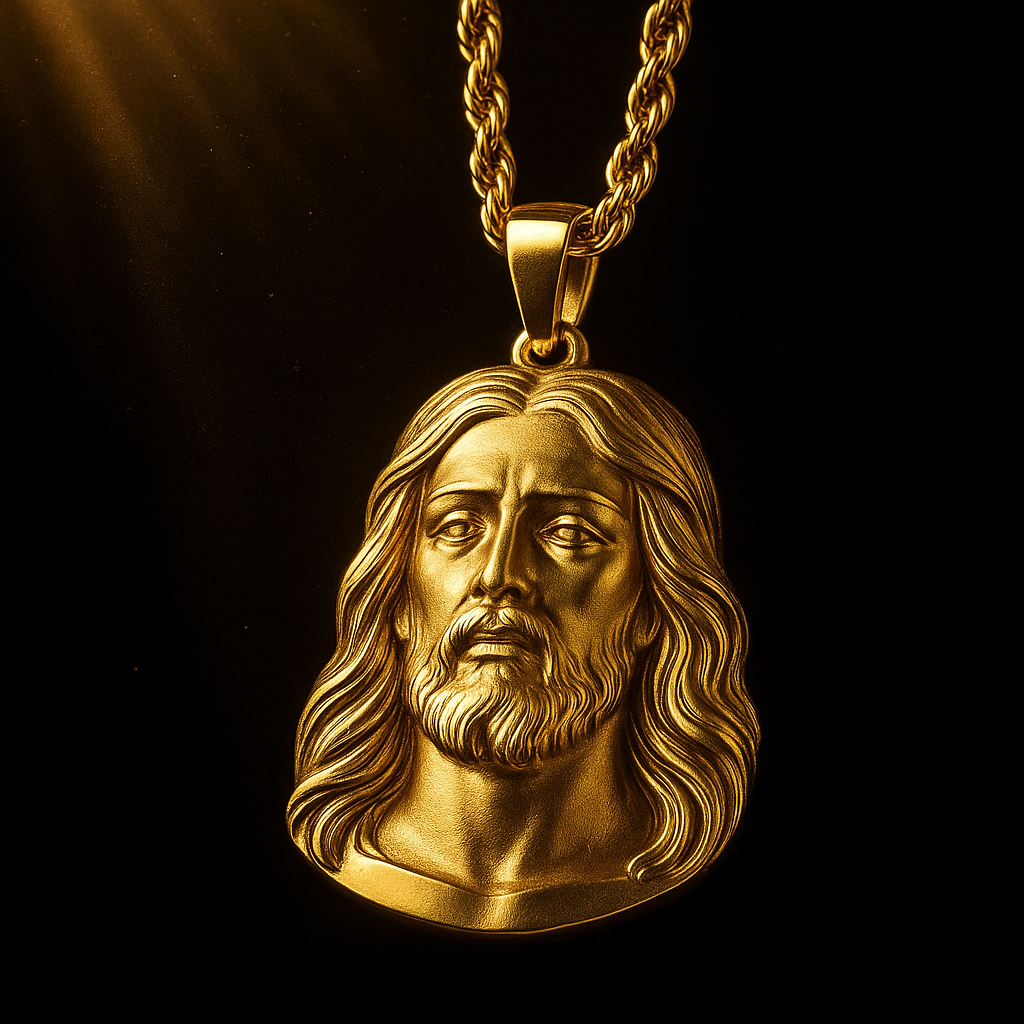 Colgante Rostro de Cristo en acero inoxidable dorado